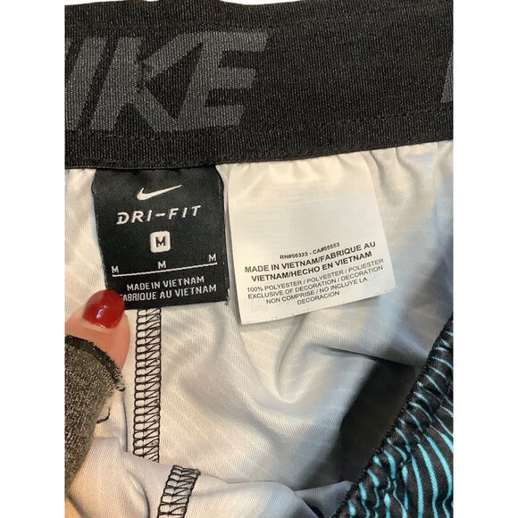 Nike Dri-Fit Men Medium Athletic Basketball Shorts Blue Black Striped - Picture 2 of 12